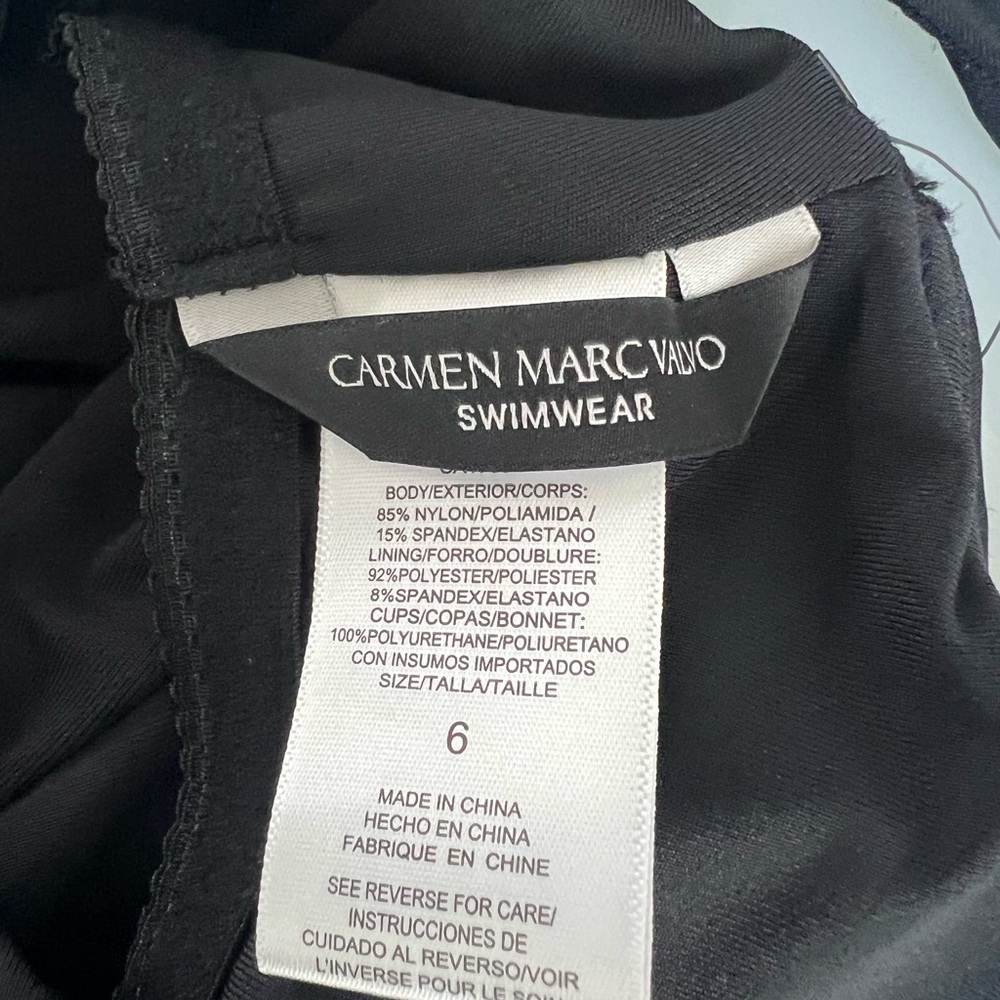 Carmen Marc Valvo One Shoulder Cut Out 1 PC Twisted Tides Palm Black Sz 6 NWT - Picture 5 of 5